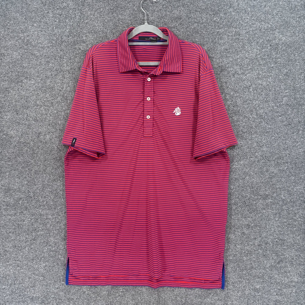 RLX Ralph Lauren Polo Shirt Mens Large Red Striped Golf Performance Short Sleeve